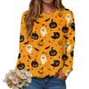 Sweat à capuche pour femme Halloween col rond Sweats à capuche Automne Vêtements pour femme Motif fantôme orange Impression 3D Pulls de festival pour femme