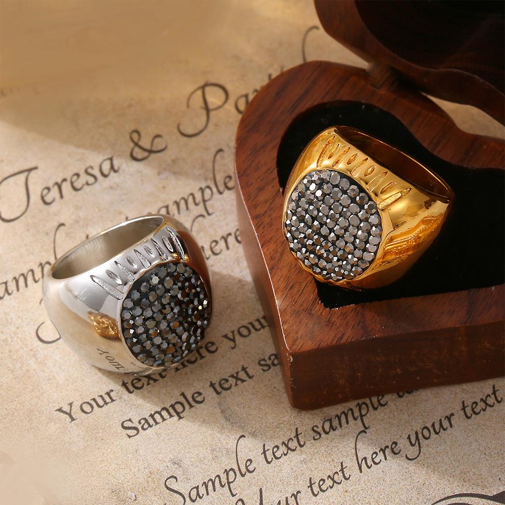 316 Edelstahl Vergoldet Paar Dating Ring Luxus Runder Strass Großer Ring Damenmode Punk Zirkon Accessoires