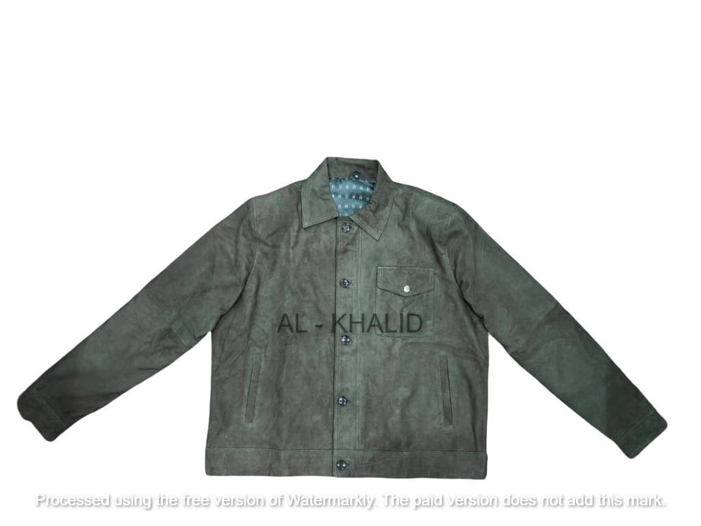 Handmade Green Leather Jacket Suede Men's Genuine Biker Motorcycle Lambskin