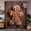 2pcs HD Christmas Decor Gingerbread Man Christmas Ball Foam Decor Curtains Yellow Tie Digital Printed Curtains Home Decor Sty