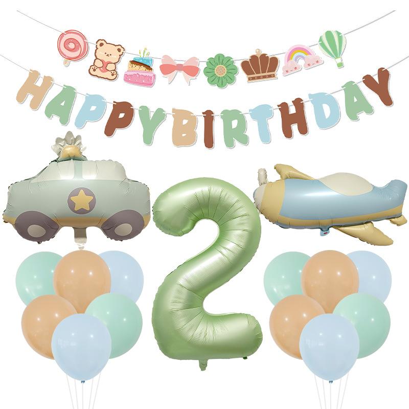 40 Inch Olive Green Digital Car Plane Aluminum Film Balloon Birthday Party Balloon Bear Flag Set Decoration