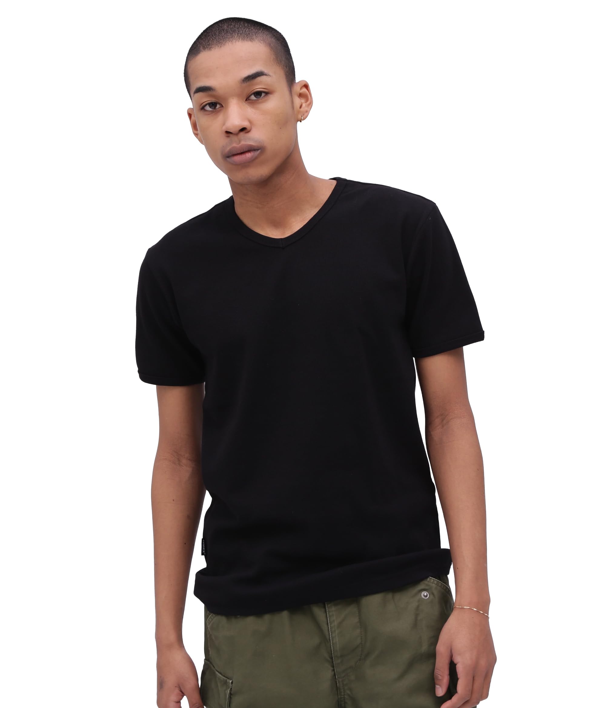 AVIREX DAILY RIB SAME COLOR V-NECK T-SHIRT M black 783-5934022