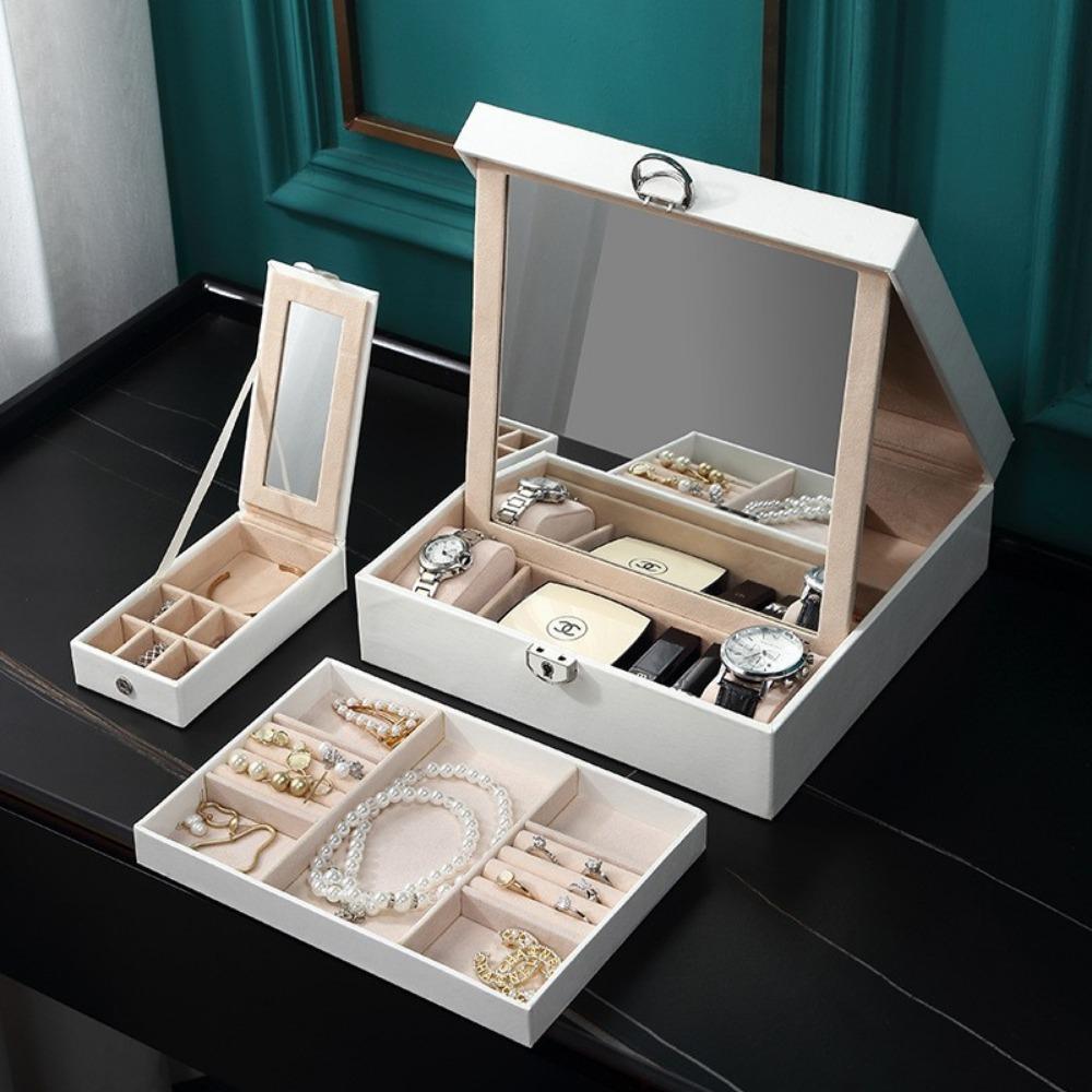 Schmuckkästchen Prinzessin High-End mit abschließbarem Spiegel Stickerei Groß Große Kapazität Haushalt Schmuckaufbewahrungsbox Schminkkoffer