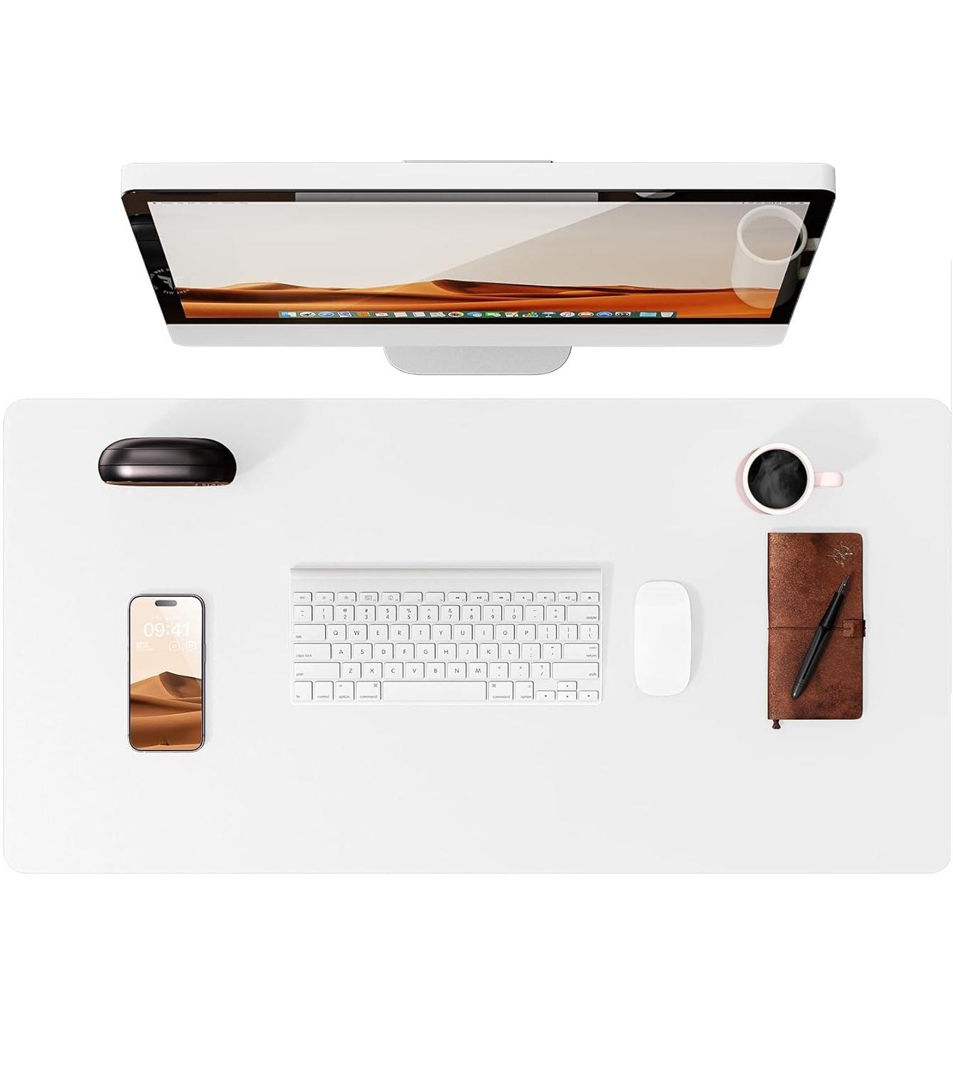 Large Mouse Pad,Office Desk Mat, Leather Desk Pad Protector, Non-Slip PU Leather Desk Blotter, Laptop Desk Pad 60x35 cm белый