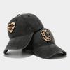 Vintage Leopard Heart Embroidered Cotton Baseball Cap For Women