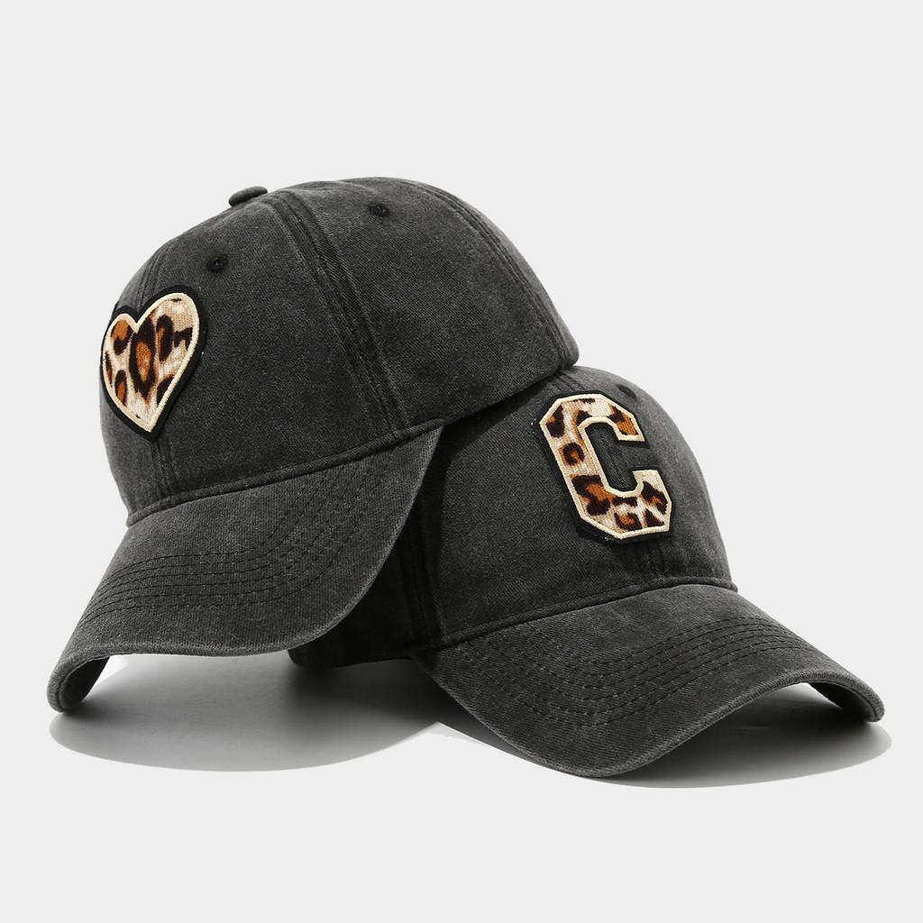 Vintage Leopard Heart Embroidered Cotton Baseball Cap For Women