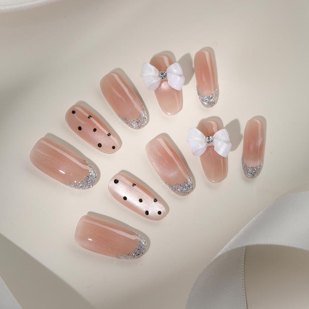 Zhuoshimei Handmade Wearable Bow Nail Patches – Advanced Cat Eye Whitening Manicure