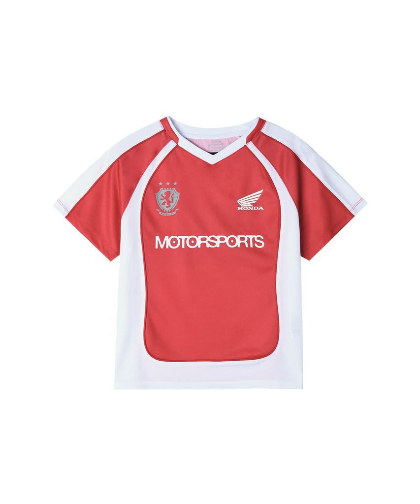 PHYPS MOTORCYCLE Womens Mesh Crop Football Tee Red