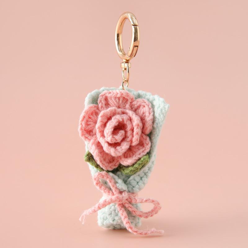 Crocheted Bouquet Handheld Flower Design Chic Bag Pendant Handmade Multiple Colors Gift Accessories 6 Colors