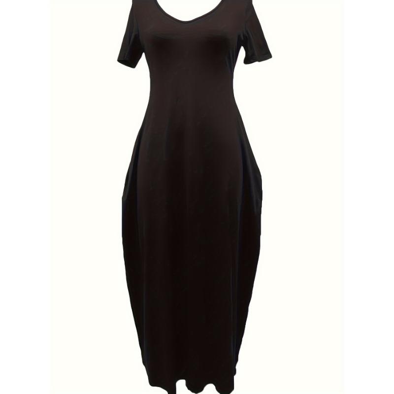 Solid Simple Dress, Casual Short Sleeve Maxi Dress With Pockets, Women's Clothing