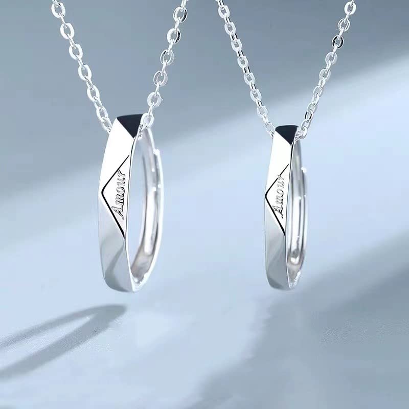 [LinnWell] Amazon Exclusive Brand Men's Necklace Women's Necklace Sterling Silver 925 Pure Silver Popular Ring Couple Necklace Simple Stylish Ring