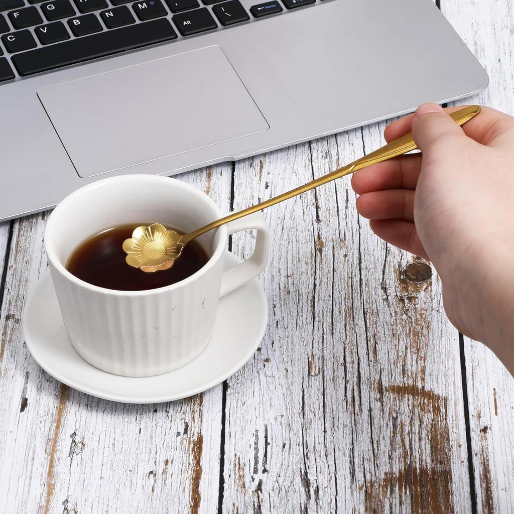 4 Pcs Flower Spoon Coffee Teaspoon 7'' Creative Flower Coffee Spoon Drink Stirring Spoon Stir Bar Spoon Long Handle Spoon Retro Dessert Demitasse