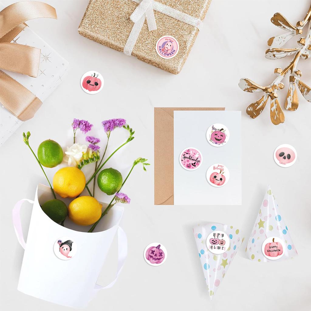 500 Pictures/roll Roll Sticker Tape Cartoon Pink Halloween Sticker Hand Account Material Envelope Seal