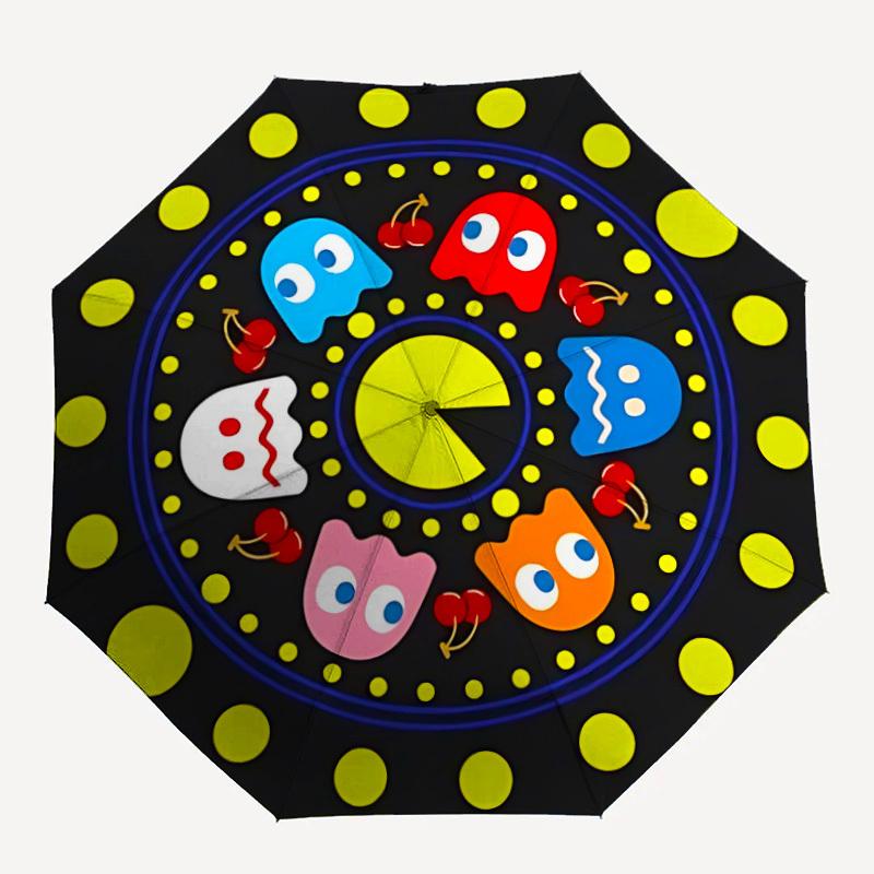 

1PC Pac-Man Pattern Automatic Folding Umbrella, Portable Collapsible Design, Casual Outdoor Accessory, For All Seasons, Christmas Birthday Festival Gi