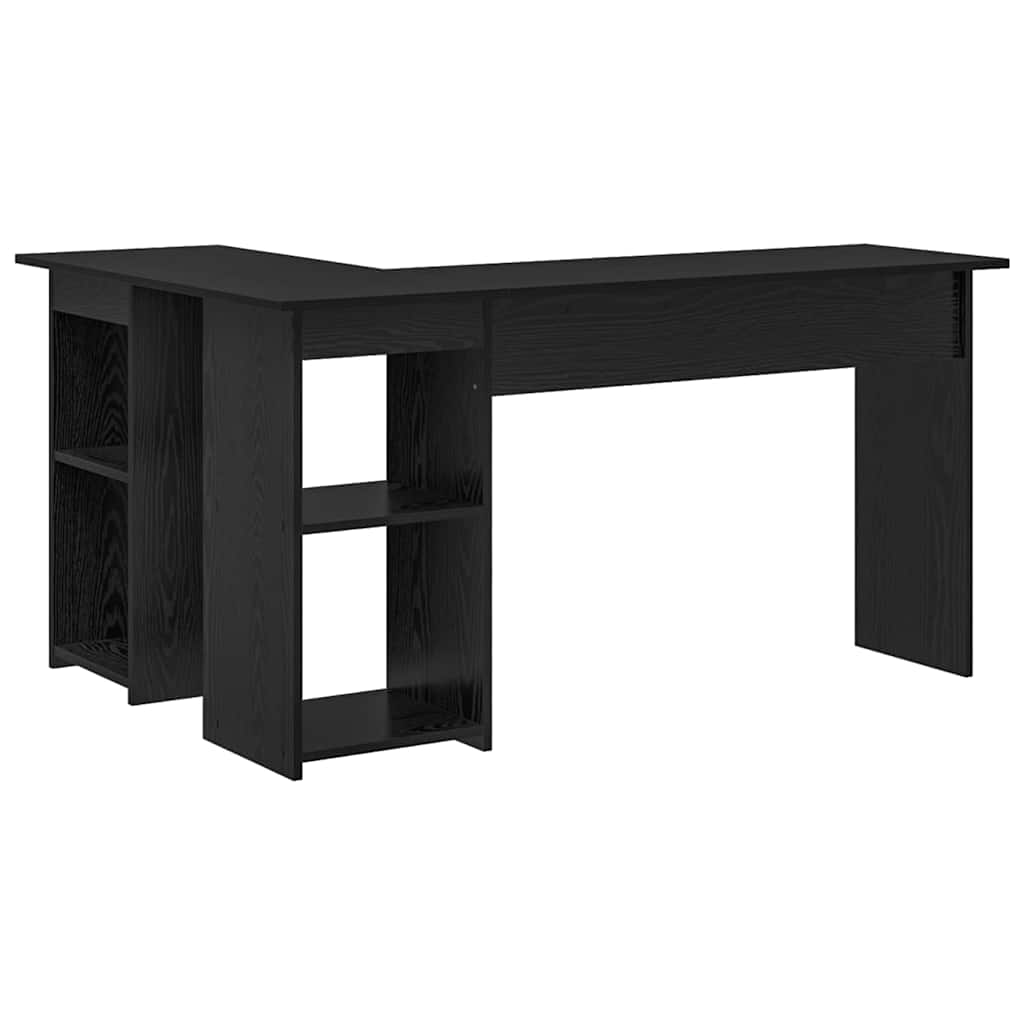 Desk with Shelf Black Oak Effect 142 X 102 X 73 Cm