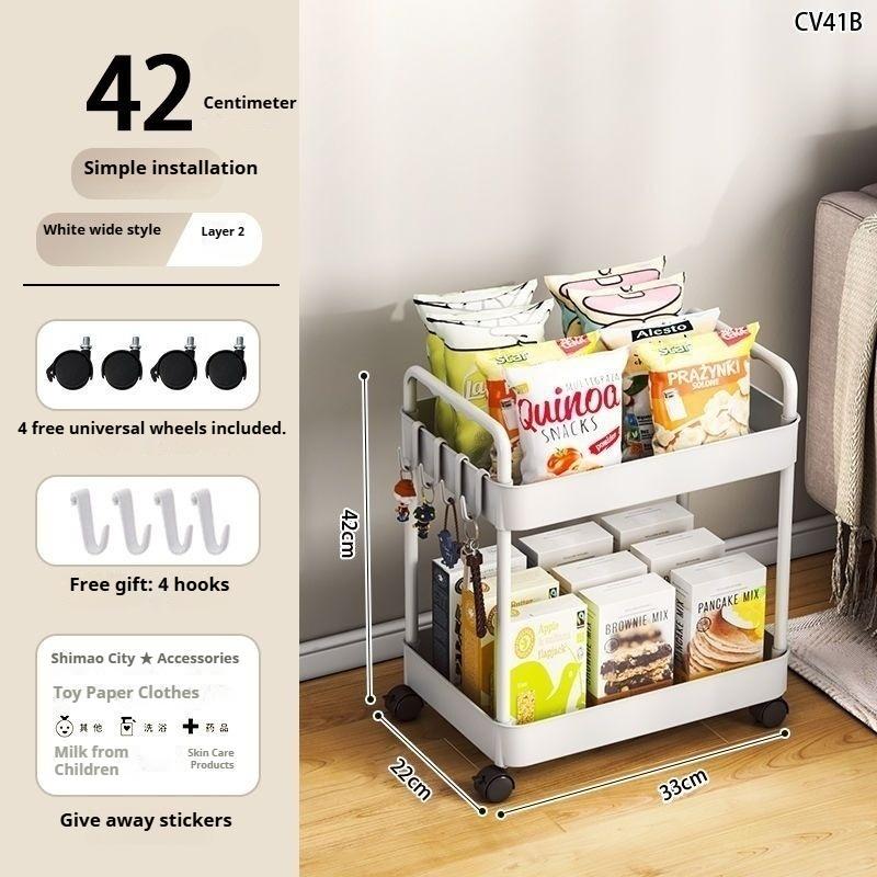 

Многоярусная мобильная стойка для хранения для ванной, кухни или спальни - напольная тележка-полка S белый