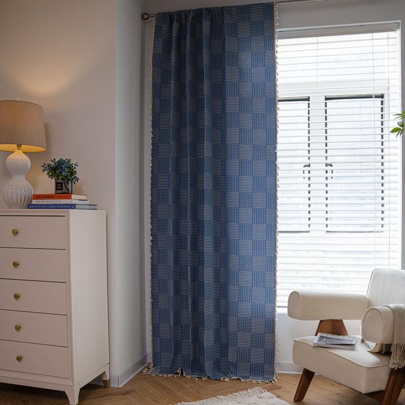 

Terylene Cotton Semi-blackout Curtain Finished Embroidery Solid Color Living Room Kitchen Valance Bedroom Home Decoration W132 x H45cm&Threading Rod