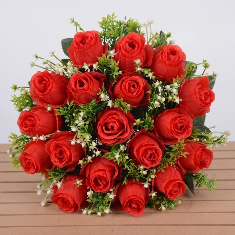 18 Heads Rose Bouquet Artificial Flower Wedding Rose Decor Silk Rose Bouquet Wedding Bride Holding Flowers