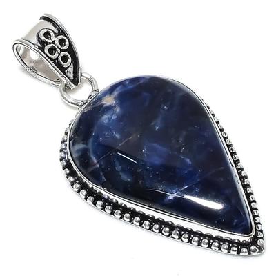 Natürlicher Sodalith-Edelstein, handgefertigter Anhänger aus 925er Sterlingsilber, 6,3 cm, O2u22
