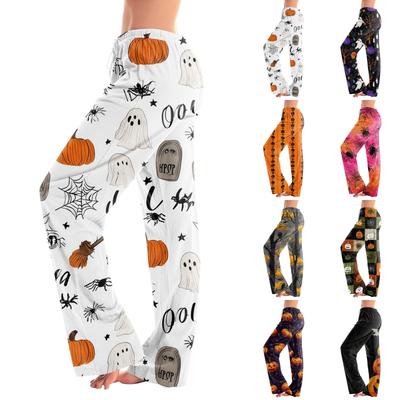 Women's Drawstring Lounge Pants Casual Halloween Printed Full Length Loose Fit Elastic Waistband Trousers for Relaxed Wear