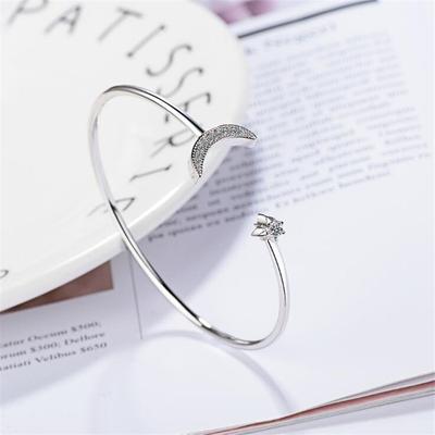 New Creative Beautiful Star And Moon 925 Sterling Silver Jewelry Bracelets Personality Temperament Crystal Women Bangles Sb169