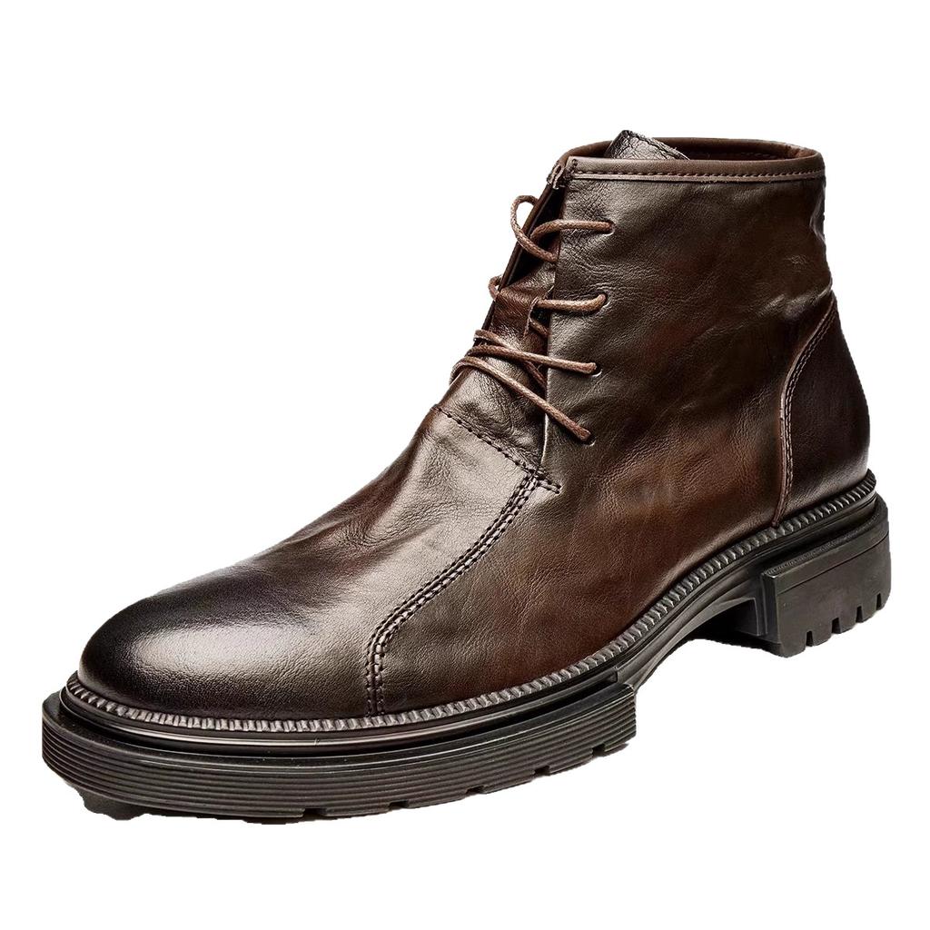 Autumn and winter velvet medium leather Martin boots flow boots blue British casual leather boots men
