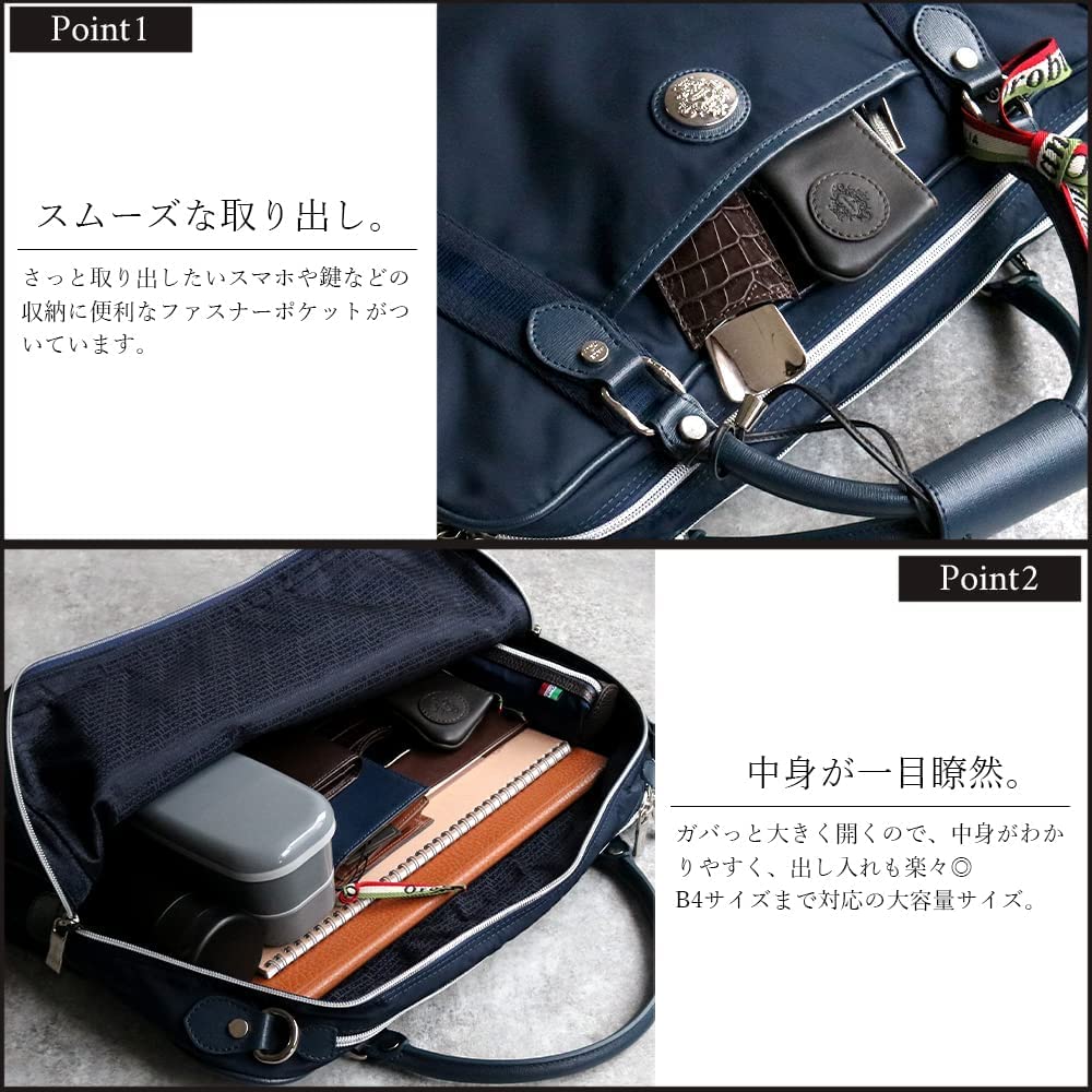 Orobianco DENVER TT 13-C (Blue-SCURONavy) 2-Way Business Bag, Genuine Leather and Limonta Nylon, Large Capacity, Men's, Made in Italy, Briefcase,