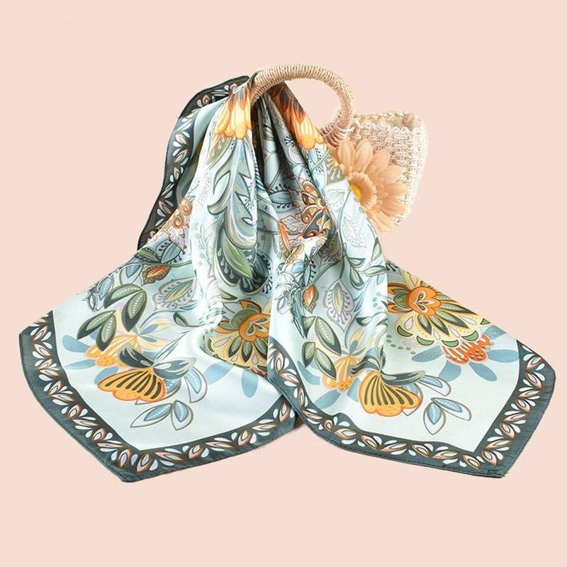 Luxury Floral Silk Square Scarf Women Soft Satin Kerchief Hairband Neckerchief Head Hijab Lady Headband Foulard Bag Ribbon 70Cm