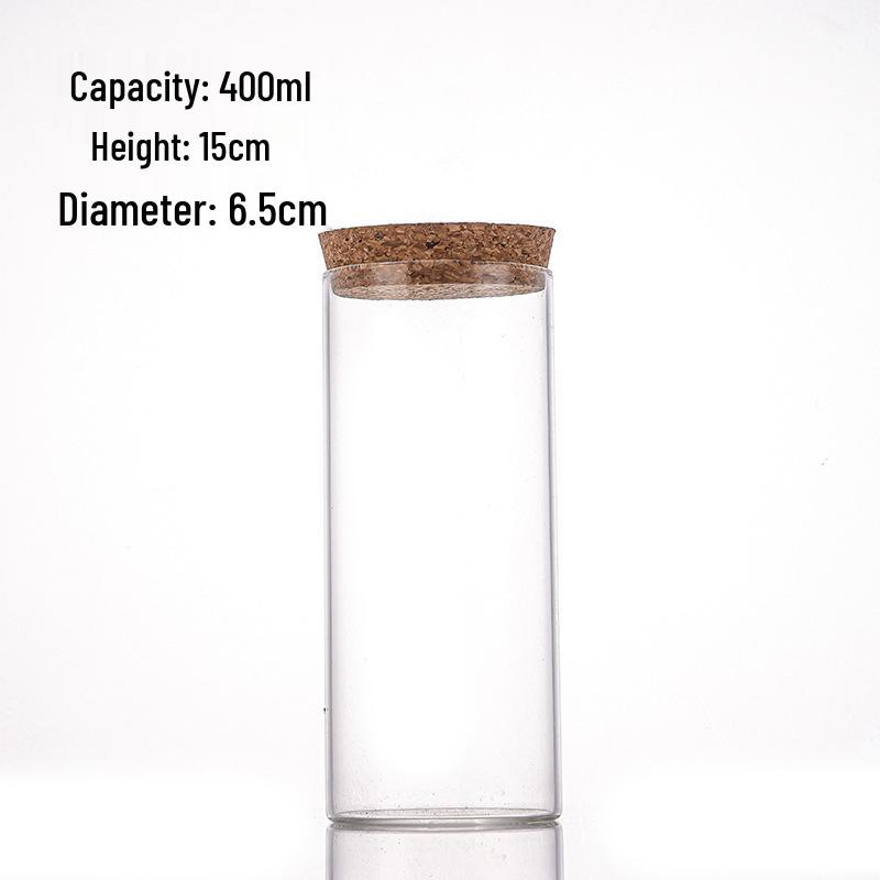 Glass Tube Storage Canister with Wooden Stopper, Rubber Seal, 65mm Opening - Ideal for Tea, Spices, Collectibles