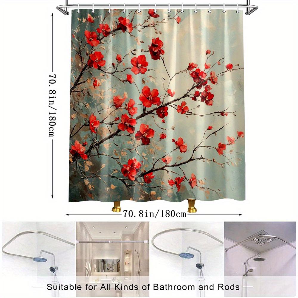 1Pc Floral Natureinspired Shower Curtain With Cherry Blossom Print For Aesthetic Ambiance In Your Bathroom Decor Polyester Fabri