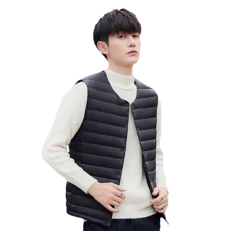 Mens Lightweight Down Vest Inner Layer Thin Winter Jacket No Collar Casual Outerwear