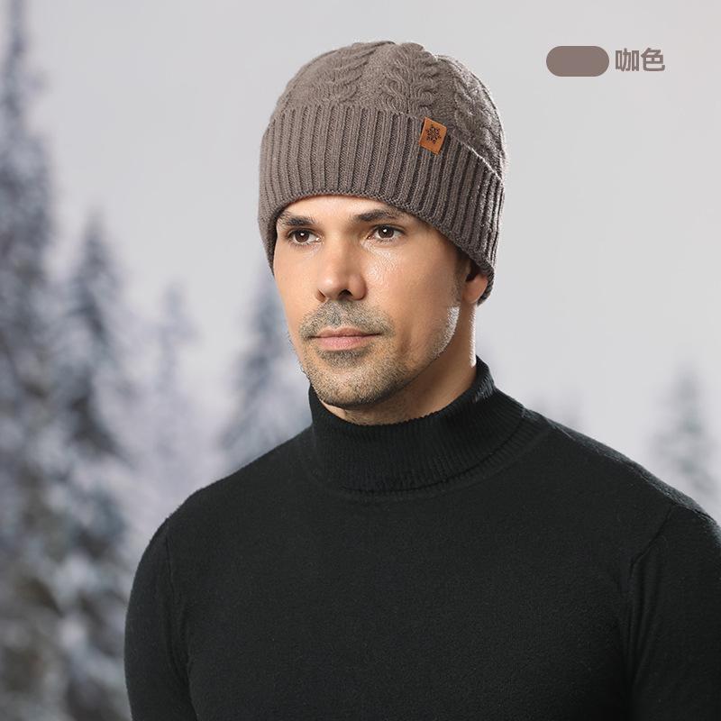 Winter men's knitted hat, fleece, cold-proof wool, warm outdoor hat, scarf and gloves three-piece set