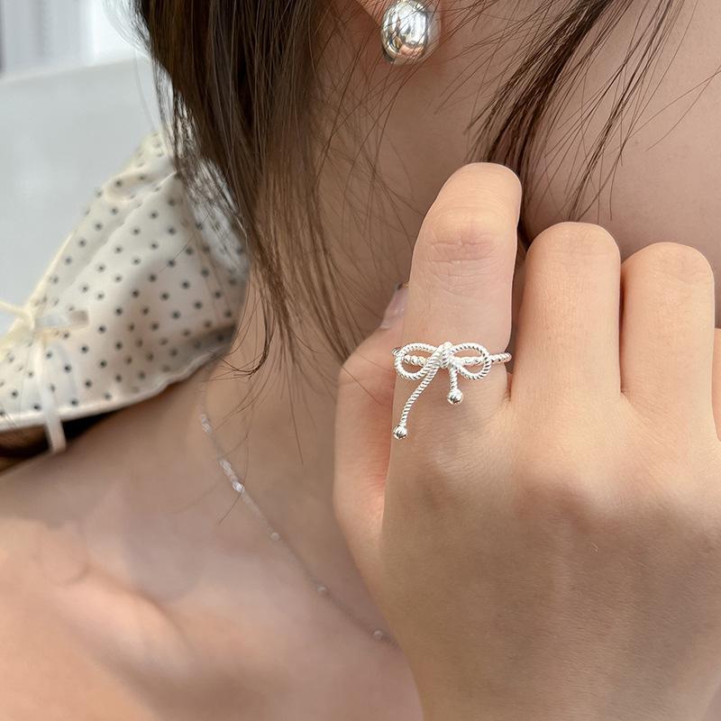 Versatile Women s Bow Knot Bead Adjustable Open Ring Open Adjustable