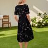 Women's Casual Fashion Round Neck Short Sleeve Floral Print Midi Dress