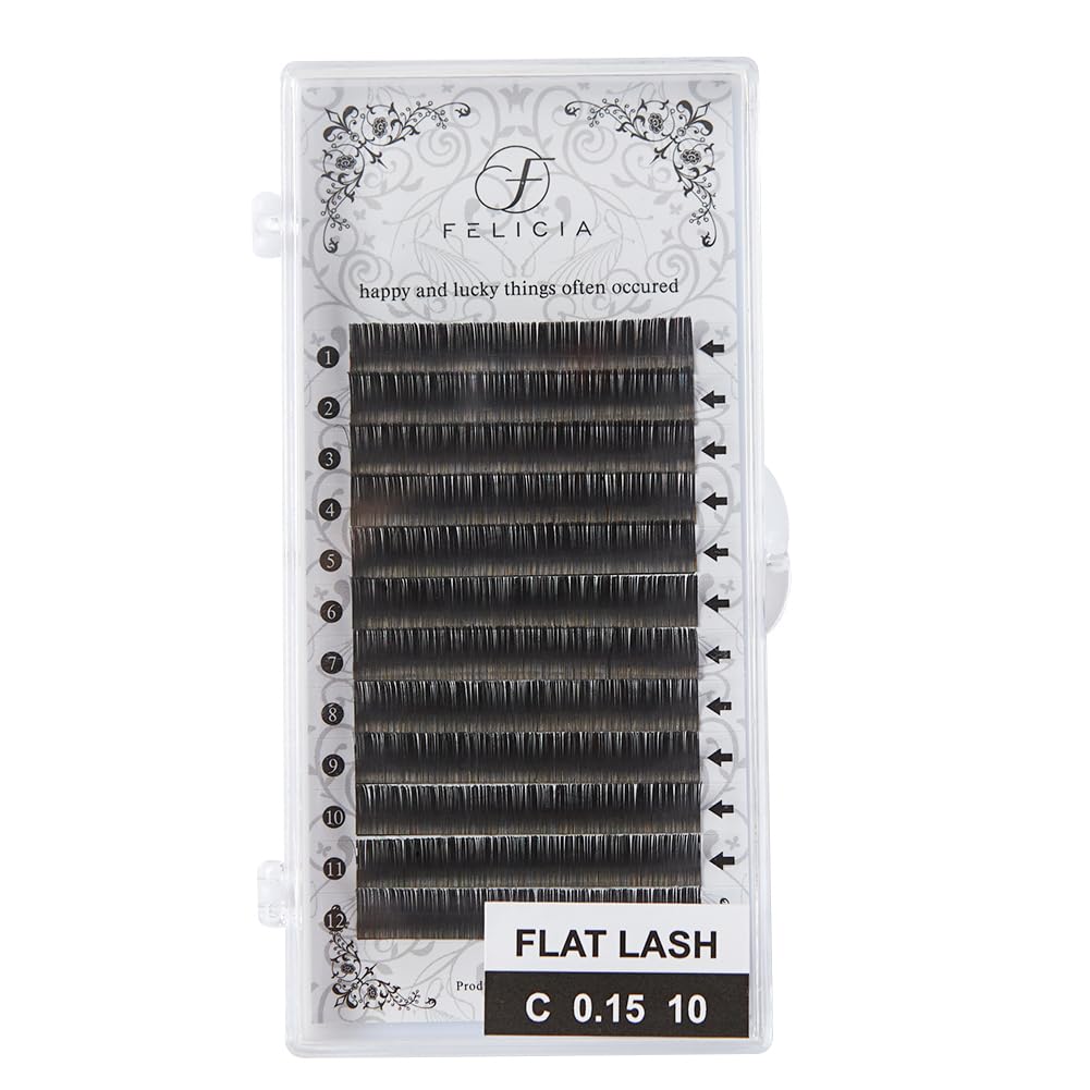 

FELICIA Flat Lash Matte Eyelash Extensions - Ultra Soft Single Lash, C Curl 0.15mm, 10mm Thickness