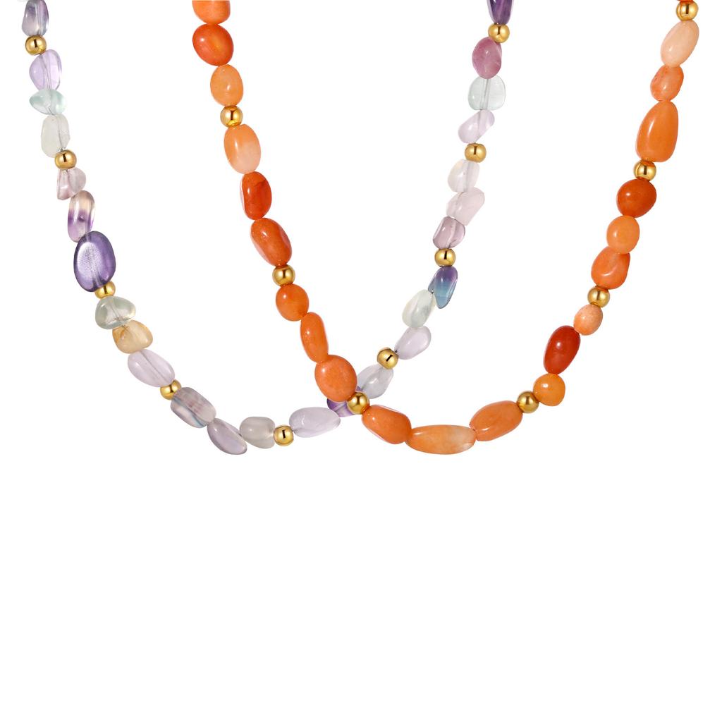 Ladies Elegant Contrast Color Matching Stainless Steel Chain Natural Stone Necklace Plated 18K Gold Jewelry Nc-2547