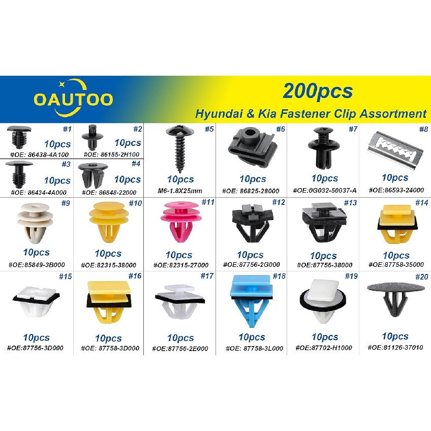 OAUTOO 200pcs for Hyundai & Kia Body Interior and Exterior Retainer Fastener Clip Assortment