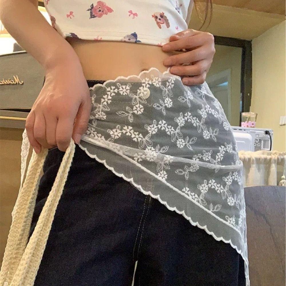 Flower Embroidery Triangle Short Skirt Trendy Butt Curtain Skirt Lace Trim Apron Skirt Accessories