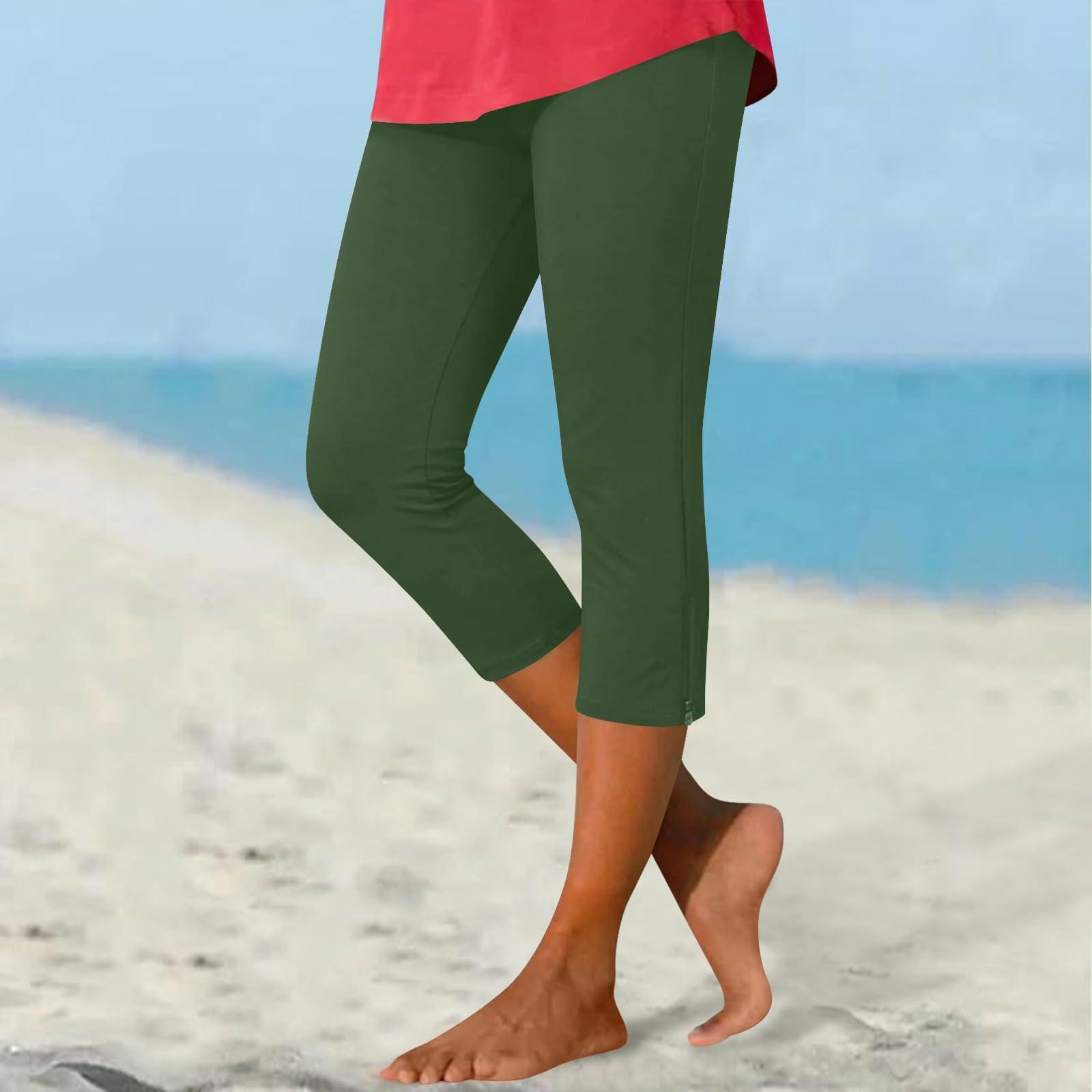 

Women s Summer Fashion Color Elastic Waist Sports Yoga Pants with Zipper at the Legs Casual Quarter Pants XL