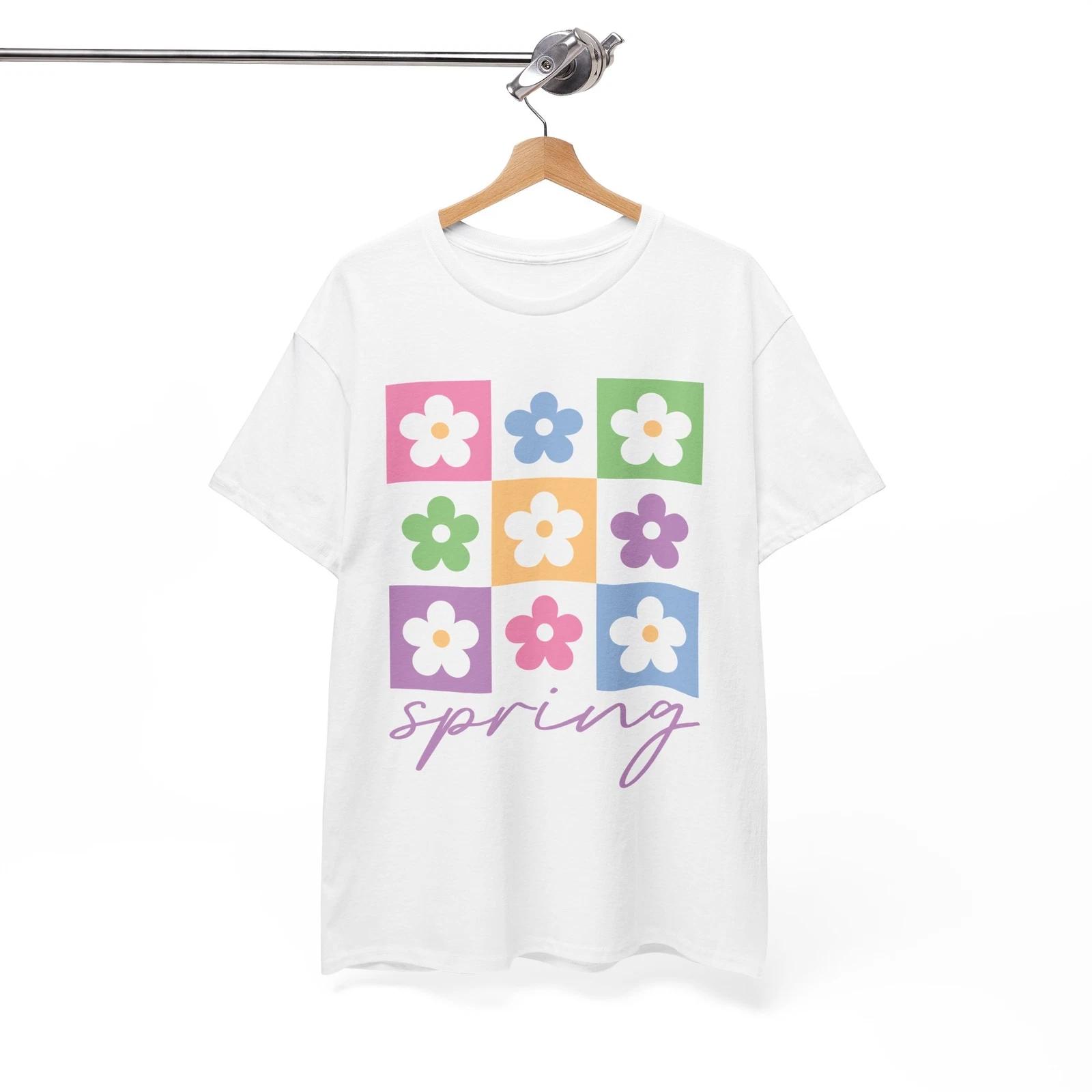 Счастливая весенняя футболка | весенняя серо-коричневая клетчатая бохо цветы футболка XL