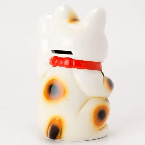 White Oval Cat, Size 5, with left paw beckoning, Tokoname ware.