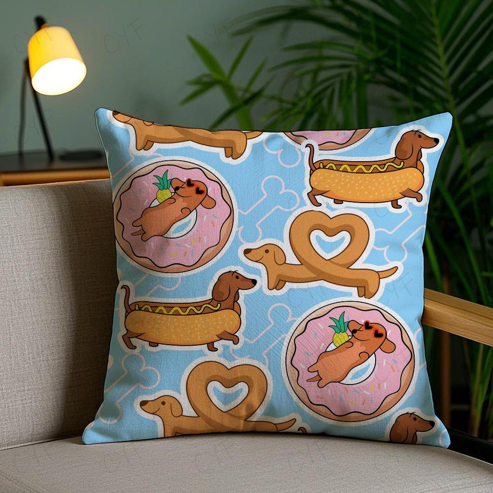 Sausage Dog Dachshund Cute Pillow Case Anti-Dustmite Pillowcase Invisible Zipper Silky Short Plush Sofa Cushion Cover
