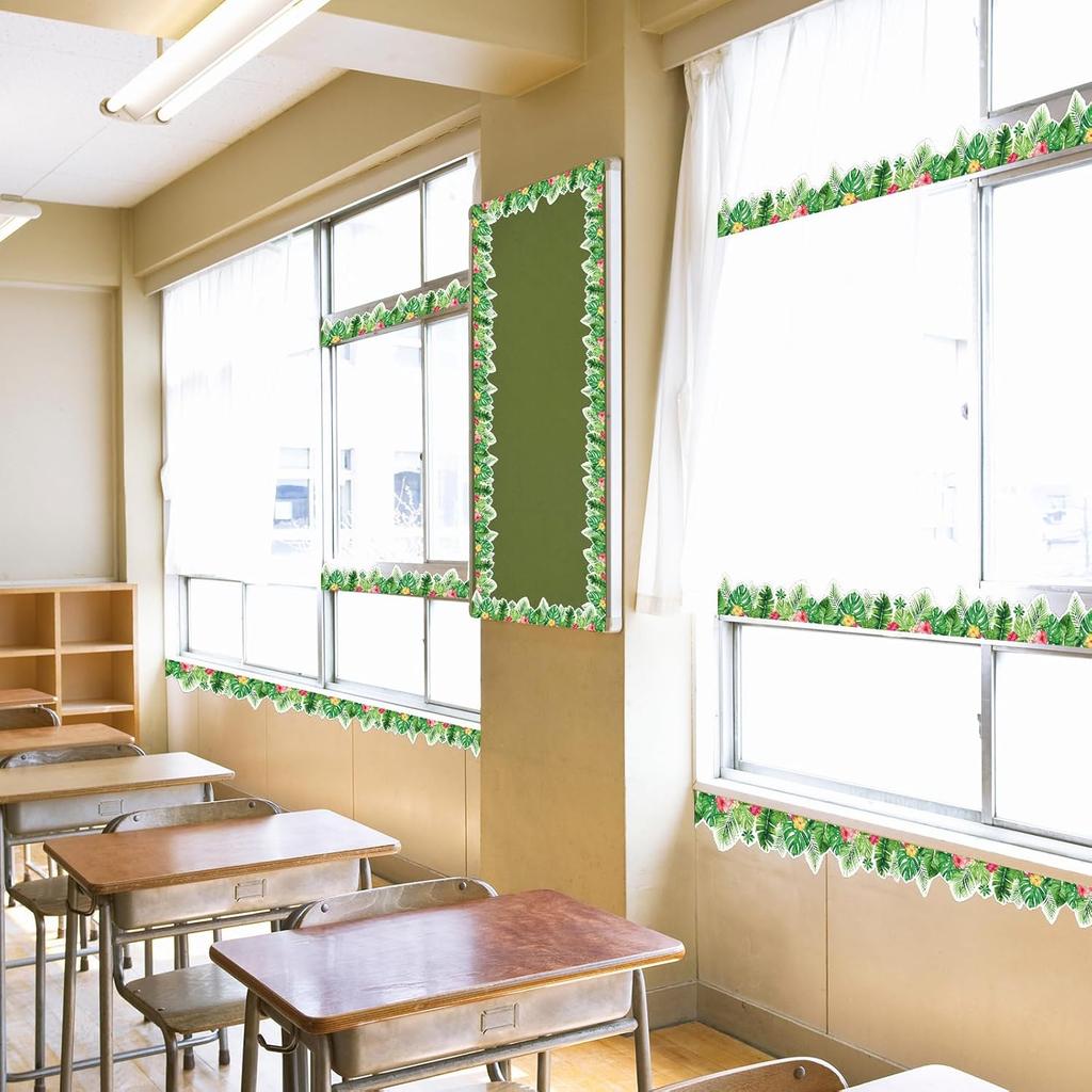 12 Pcs Boho Greenery Magnetic Border Tropical Leaves Bulletin Board Border Greenery Plant Strips Trim Bulletin Board Decorations for Back To School
