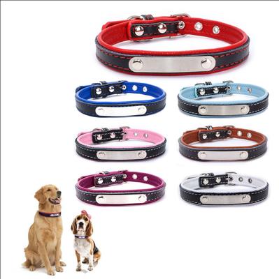 Colar de Cão Ajustável Personalizado com Nome Colar de Cão Personalizado Couro Cachorro ID Nome Gravado Personalizado XS-XL