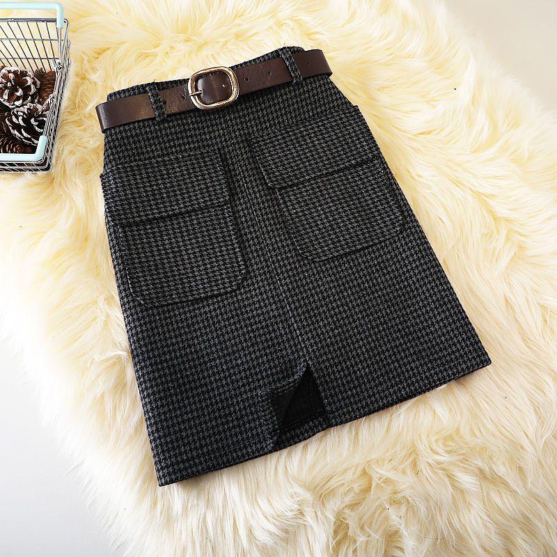 

Юбки с поясом из смеси шерсти в клетку, узкая юбка А-силуэта с завышенной талией и узором «гусиная лапка» XXL