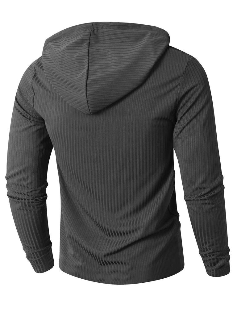 Men's Casual Long Sleeve Hooded Pullover with Drawstring and Buttons for Autumn/Winter