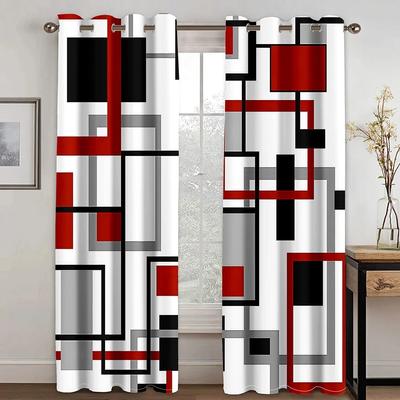Geometrischer abstrakter Raum-Rot-Lien-Fenstervorhang für Wohnzimmer, Schlafzimmer, Badezimmer, Küche, Tür, Heimdekoration