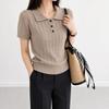 Mizqz WoMen S twiSted Collar Short Sleeve Knit Button Punching SuMMer Knit Tee M