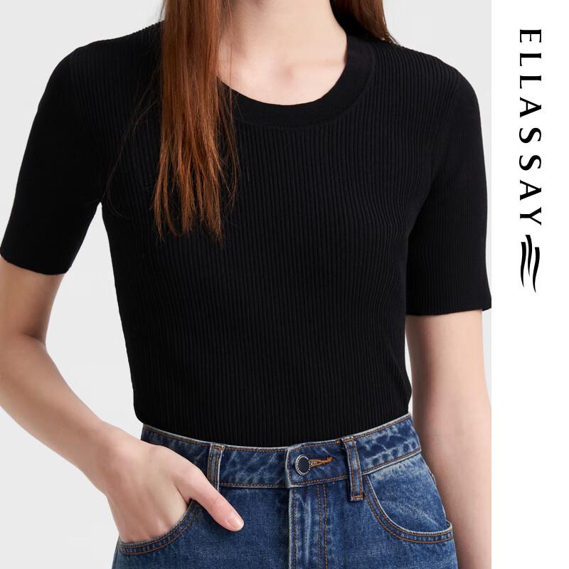 ELLASSAY Women's 2024 Summer Simple Slim Fit Round Neck Knit Top