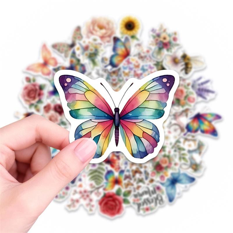 1030Pcs Kawaii Butterfly Plants Colored Pvc Adhesive Stickers Aesthetic Diy Phone Laptop Luggage Skateboard Graffiti Decals